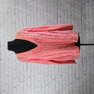 Express Oversized V-Neck Cable Knit Sweater - Large